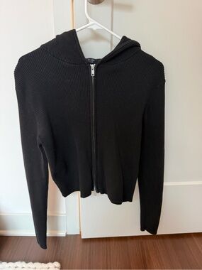 Brandy Melville Black Ribbed Zip Hoodie